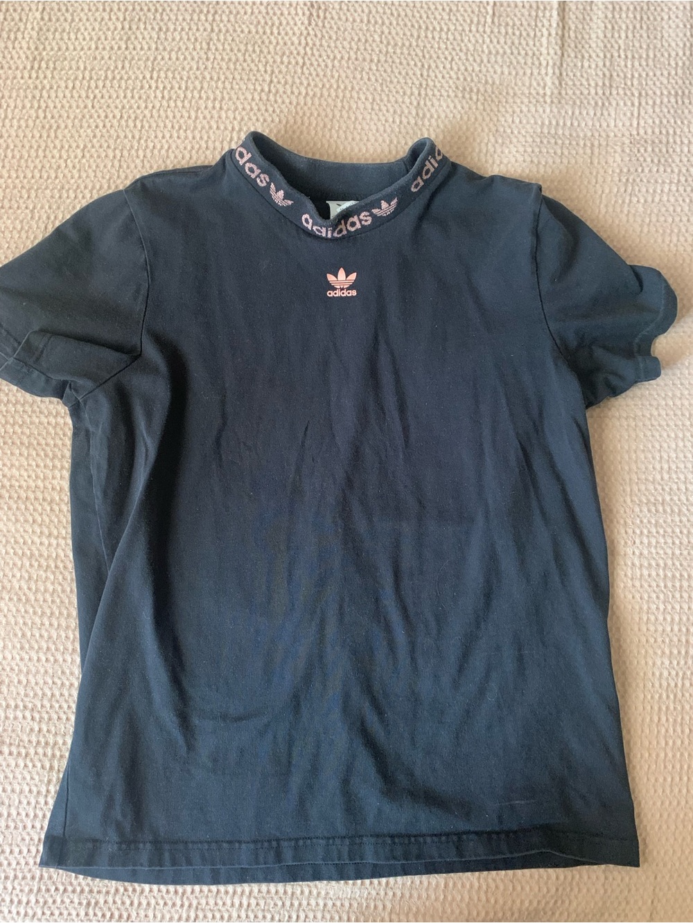 Adidas Black mock neck T‑Shirt with rose gold lettering